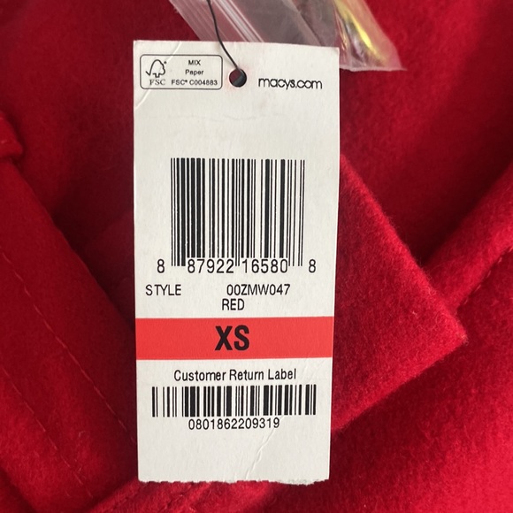 INC International Concepts Red Wool Coat XS Collar details +gold buttons pockets - Picture 16 of 16